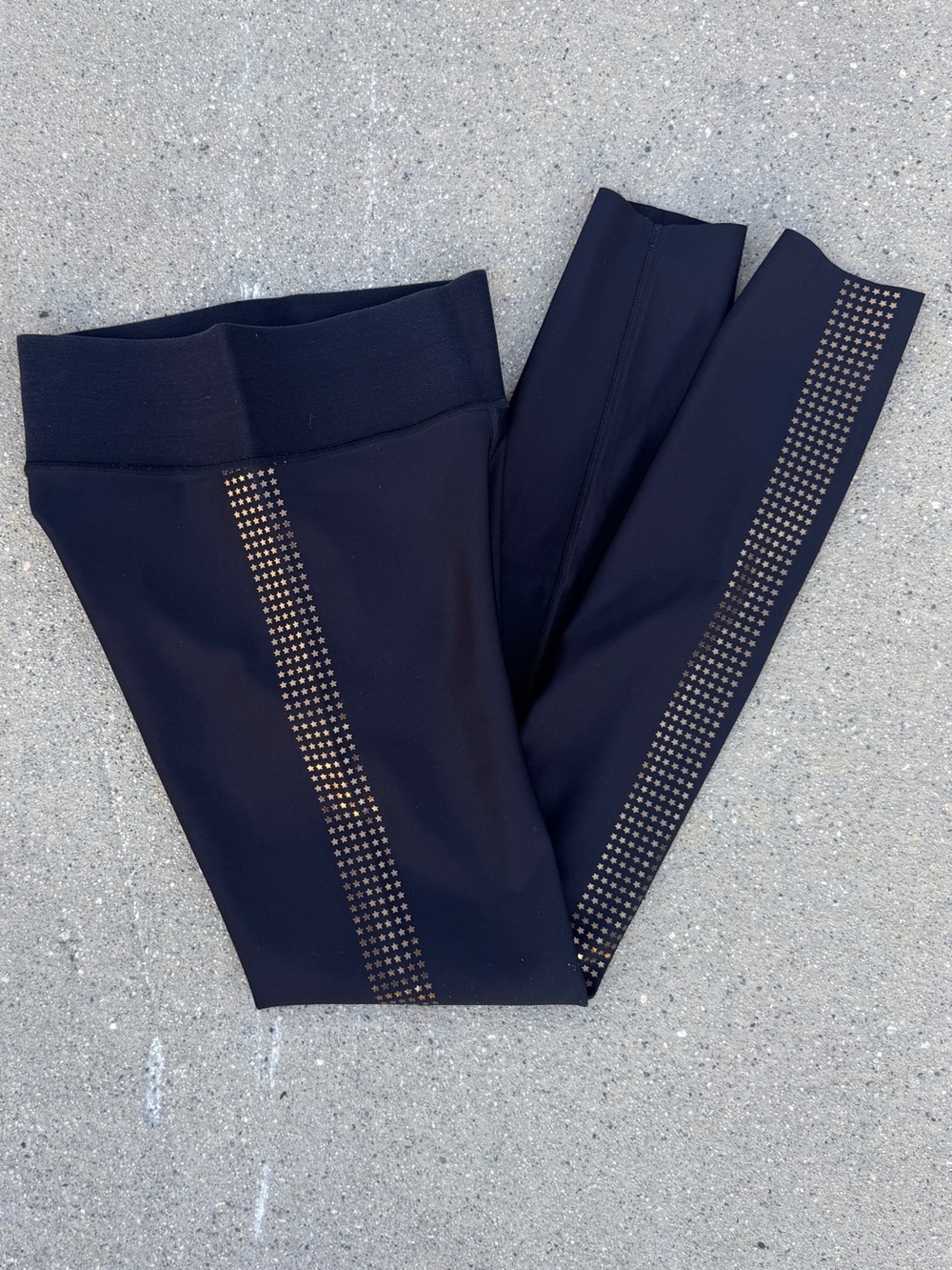 Ultracor Black Leggings with Gold Studded Side Stripes - XXS